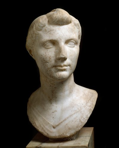 Romersk kunst: "" Byste av Octavia Thurina Minor (Octavia Minore eller Octavia den unge) (69 f.Kr.-11 f.Kr.) "" Marmorskulptur. Roma, National Roman Museum (eller Terme) av Roman
