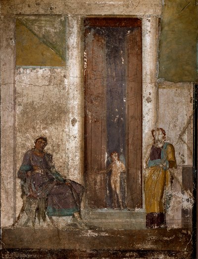 Romersk kunst: "Eros overtaler Helene til å elske Paris" "Fresco fra Pompeii. 1. århundre. Napoli, Nasjonalt arkeologisk museum av Roman