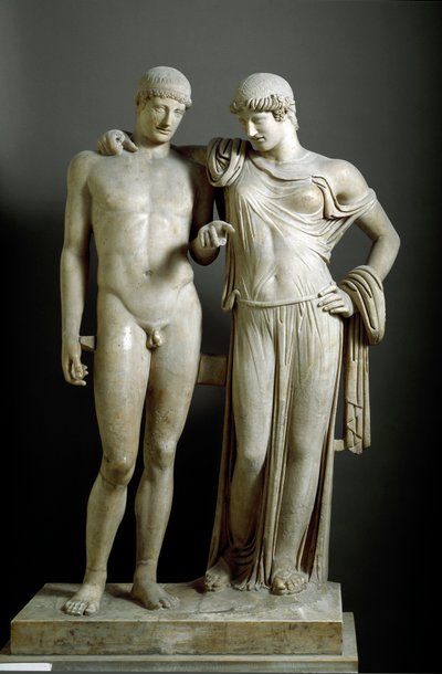 Romersk kunst: “” Oreste et Electre ”” - Marmorskulptur fra Pozzuoli (Pozzuoli) 1. århundre e.Kr., Dim. 160 cm - Nasjonalt arkeologisk museum, Napoli - Romersk sivilisasjon: Electra og Orestes - Marmorskulptur (H. 160 cm) av Roman