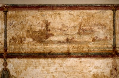 Romersk kunst: "" maritim scene, med birems og triremer "" "Fresco rundt 25-19 f.Kr. Størrelse 73 cm Roma, National Roman Museum (eller Terme) av Roman