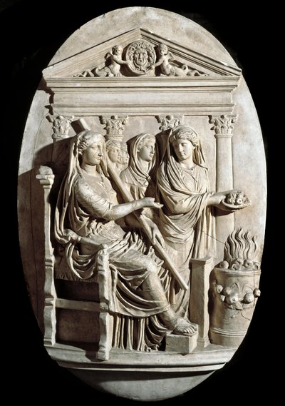 Romersk kunst: en offerscene i Vesta (Hestia) fra Villa Albani (lavt relieff) av Roman