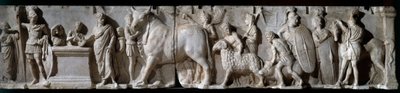 Romersk kunst: alter av Domitius Ahenobarbus. 100 f.Kr. Scene for offer til guden Mars. relieff på marmor. Søn 2,05 m. Paris, Louvre-museet av Roman
