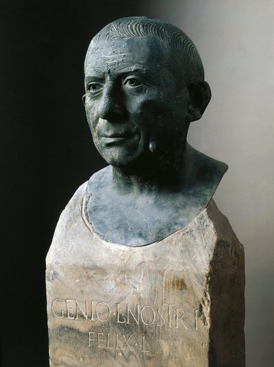 Romersk kunst: byste av bankmannen Lucius Caecilius Iucundus (cirka 20-69 e.Kr.) Bronseskulptur. 1. århundre e.Kr Fra Pompei. Napoli, Museo Nazionale Archeologico av Roman