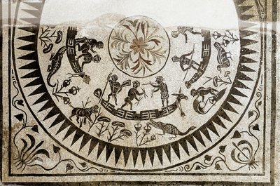 Romersk kunst: jakt og fiske pygmeer. Mosaikk fra det 3. århundre. Nasjonalt romersk museum (eller av badene) Roma av Roman
