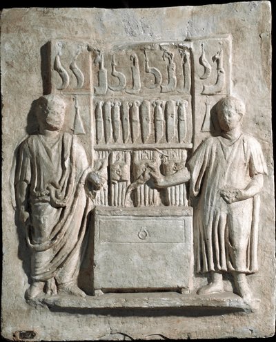 Romersk kunst: lavrelieff av gravstelen av Lucio Cornelio Atimeto, bestikk. 1. århundre e.Kr. Fra Villa Massimo, Roma. Roma, museum for romersk sivilisasjon av Roman