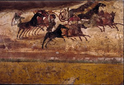 Romersk kunst: rase av firkanter. Frisk fra villaen til quadrige. 4. stil, Pompeii.Napoli, Nasjonalt arkeologisk museum av Roman