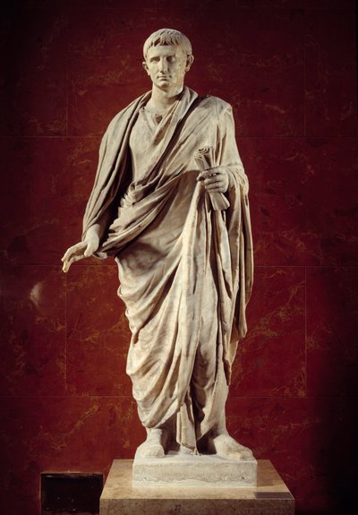 Romersk kunst: statue av keiser Augustus (CESARE AUGUSTO) (63 f.Kr.-14 e.Kr.) 1. århundre. Fra Velletri. Paris, Louvre-museet av Roman