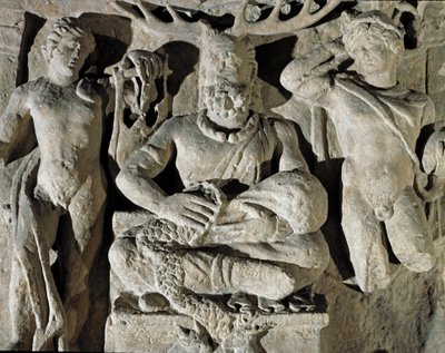 Romersk kunst: den galliske guden av keltisk opprinnelse Cernunnos (eller Kernunnos) representerer mellom Apollo og Merkur. Fra Reims. 1. århundre e.Kr. Roma, Museo della Civilta Romana av Roman