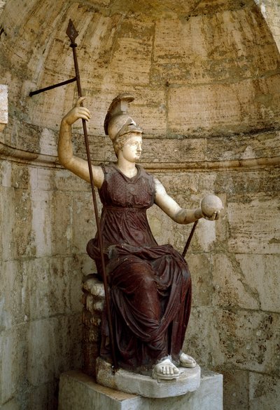 Romersk kunst: "" gudinnen Roma løfter universet i sin hånd"" Statue av det 1. århundre e.Kr. Roma, Campidoglio av Roman