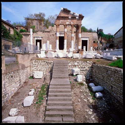 Romersk kunst: utsikt over hovedstaden (hovedstaden), 73 e.Kr., Brescia Italia av Roman
