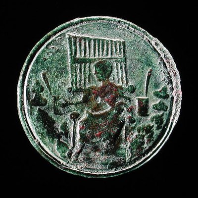 Romersk mynt som viser et orgel (bronse) av Roman