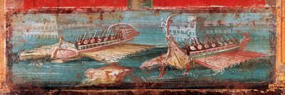 Romerske krigsskip ved inngangen til en havn (fresco av Roman