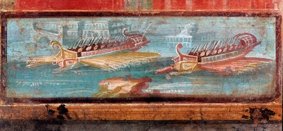 Romerske krigsskip ved inngangen til en havn (fresco av Roman