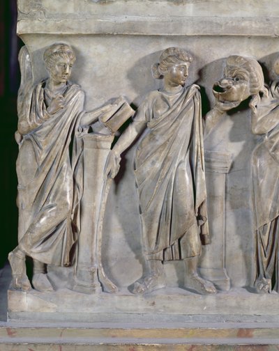 Sarcophagus of the Muses, detalj av Clio og Thalia, ca. 160 e.Kr. marmor av Roman