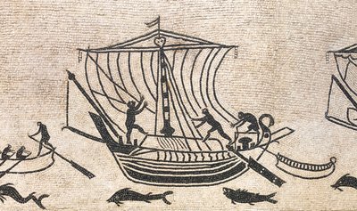 Skip som nærmer seg en havn, detalj av en mosaikk, 2. århundre e.Kr av Roman