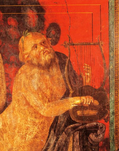 Silenus spiller lyre, freskomaleri fra Villa of Mysteries, Pompeii, Campania, romersk sivilisasjon av Roman