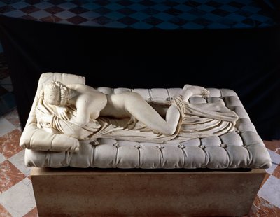 Sovende Hermafroditt, kopi etter en original fra det 2. århundre f.Kr., fra Diokletians bad, Roma (marmor) av Roman