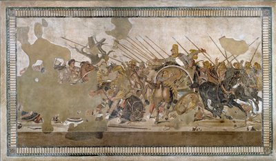 Slaget ved Issos vunnet av Alexander III den store mot Darios (Darius) III Codoman (335 - 331 f.Kr.) - Mosaikk av Pompei - av Roman