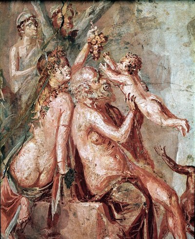 Dionysos barndom med Satyr og Silene (fresco av Roman