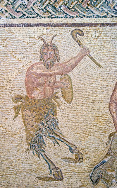 Dionysos triumf, detalj av Pan, House of Dionysos, Paphos, Kypros mosaikk av Roman
