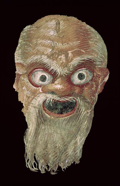 Teatermaske, østmuren, Oecus 5, 60-50 f.Kr. freskomaleri fra 57188 av Roman