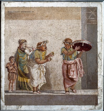 Omreisende musikere dedikert til tilbedelsen av den guddommelige Cybele. Mosaikk etter originalen til Dioscorides of Samos (eller Dioscourides) (2. århundre f.Kr.) i huset til Ciceron i Pompei av Roman