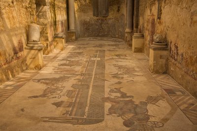 Two Apse Room, gulvmosaikk, Villa Romana del Casale, Piazza Armerina, Sicilia, Italia (bilde) av Roman