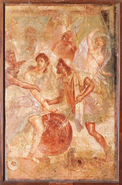 Ulysses og Diomedes gjenkjenner Akilles forkledd som den kvinnelige Pyrrha blant døtrene til Lycomedes på Skyros, fra Pompeii (fresco) av Roman