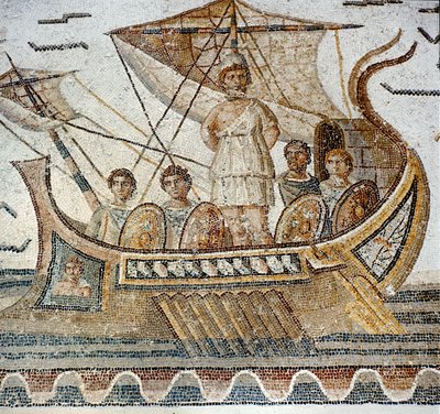 Ulysses and the Sirens, fra "The Odyssey" av Homer (mosaikk) av Roman