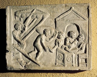Lossing av last og havnekontroll, basrelieff, romersk sivilisasjon av Roman