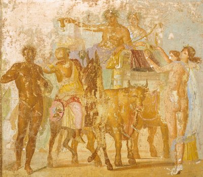 Veggmaleri som viser Triumph of Bacchus, fra House of Marcus Lucretius Fronto, Pompeii, Campania, romersk sivilisasjon av Roman