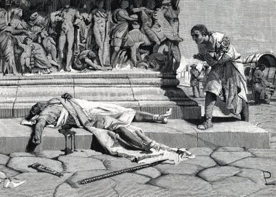 liket av Publius Clodius Pulcher (92-52 f.Kr.) funnet på via appia a Roma (gravering) av Roman