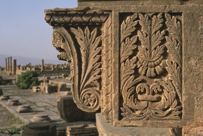 Arkitektonisk fragment med utskåret dekorasjon, Sertius Market, High Imperial Period (27 BC-395 AD) av Roman Imperial Period