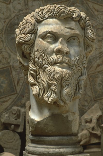 Byste av Septimus Severus (145-211), høykeisertid (27 f.Kr.-395 e.Kr.) (marmor) av Roman Imperial Period