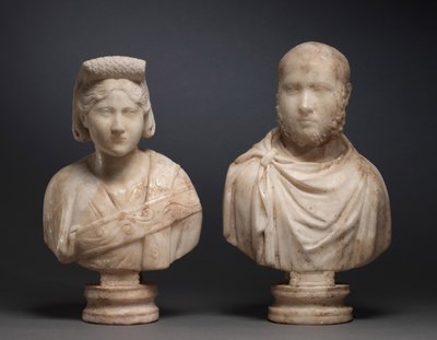 Portrettbyste av en aristokratisk mann og portrettbyste av en aristokratisk kvinne, ca. 270-280 (marmor) av Roman Imperial Period