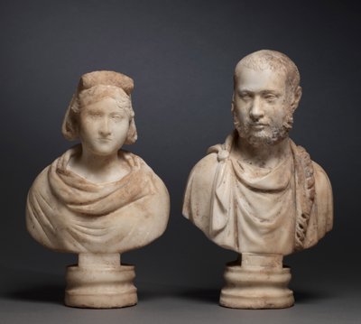 Portrettbyste av en aristokratisk kvinne og portrettbyste av en aristokratisk mann, 280-290 (marmor) av Roman Imperial Period