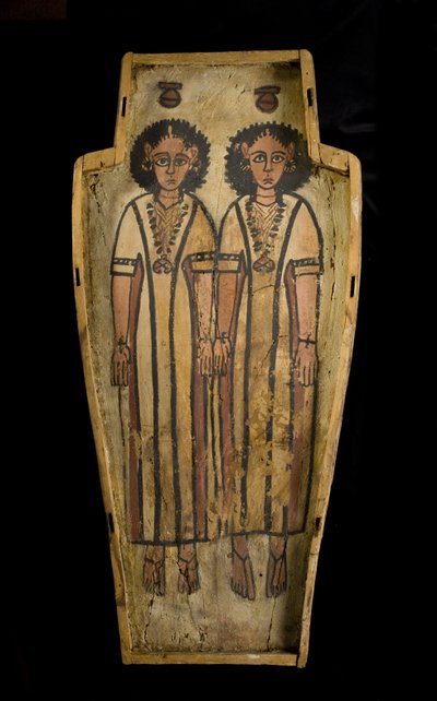 Base av antropoid kiste, Øvre Egypt, Theben, sen romertid, ca. 175-200 e.Kr. (pusset og malt tre) av Roman Period Egyptian