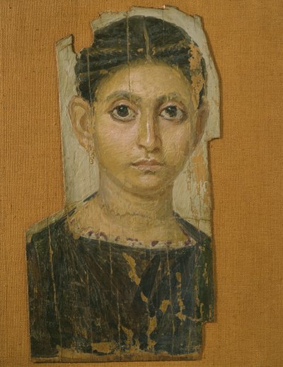 Mummi kvinneportrett, fra Fayum, sent på 300-tallet e.Kr. (enkaustisk voks på malt tre) av Roman Period Egyptian