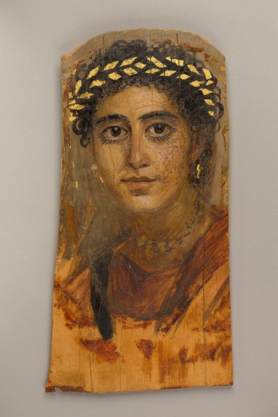 Portrett av en ung kvinne i rødt, 90-120 e.Kr. (encaustic, limewood, bladgull) av Roman Period Egyptian