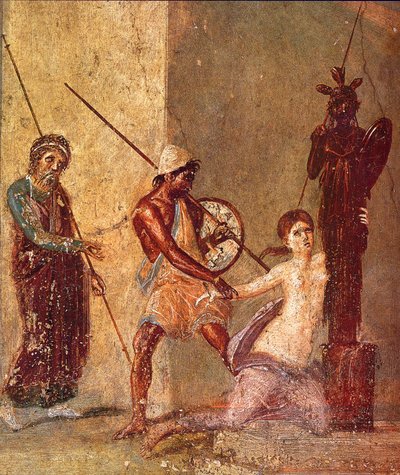 Ajax the Lesser drar Cassandra vekk fra Xoanon, 1st H. 1st cen. AD av Roman Pompeian wall painting