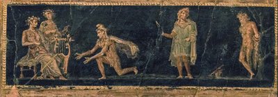 Den musikalske konkurransen mellom Apollo og Marsyas, 1. århundre f.Kr. AD. av Roman Pompeian wall painting.