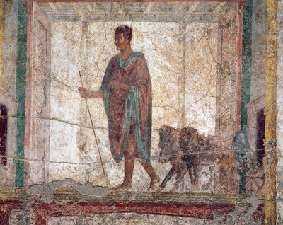 Gammel romersk freskomaleri ADmetus med villsvin og løve i åk til vogn av Roman Roman