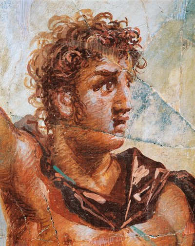Detalj av en freske som viser Alexander, fra ekteskapet til Alexander (Ares) og Stateira (Aphrodite), Regio 6 Insula Occidentalis 39, Pompeii (UNESCOs verdensarvliste av Roman Roman