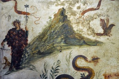 Dionysos vetu av drueklaser som står foran Vesuve-fjellet - Fresco fra Pompei, casa diel centenario (centenario house) - Napoli, Nasjonalt arkeologisk museum av Roman Roman