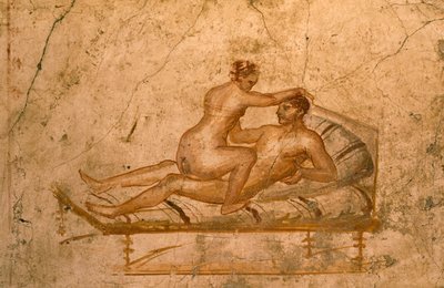 Erotisk freskomaleri fra kubikulaet til huset til Vettii, Pompeii (UNESCOs verdensarvliste). av Roman Roman