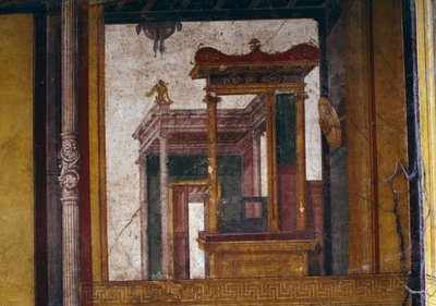 Fantastiske arkitekturer, freskomaleri fra oecus i House of the Vettii, Pompeii (UNESCOs verdensarvliste av Roman Roman