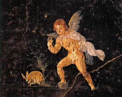 Freske som viser Amor som jager hare, fra Pompei, Italia av Roman Roman