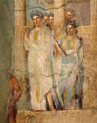 Freskomaleri som viser Iphigenia in Taurus, Detalj av hushjelper, fra House of L. Caecilius Giocondus i Pompeii, Italia av Roman Roman