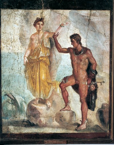 Freske som viser Perseus og Andromeda fra Italia, Campania, Pompeii, maleri på gips, 55-79 e.Kr. av Roman Roman