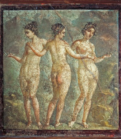 Fresco som viser Three Graces, fra Pompei, Italia av Roman Roman